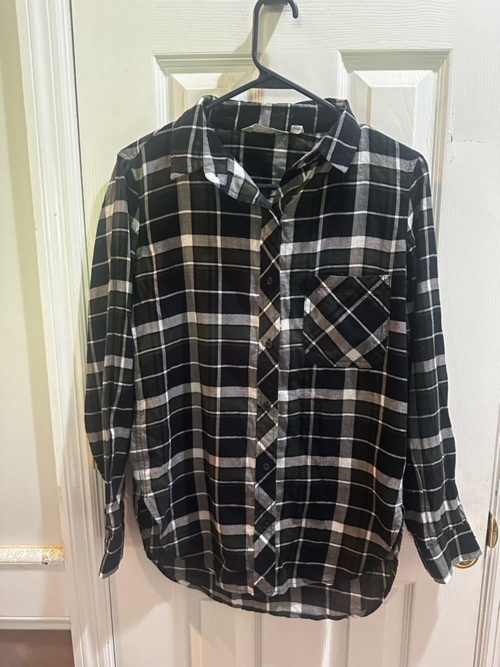 Athleta Black White Plaid Button Up Long Sleeve Shirt Tunic XXS
